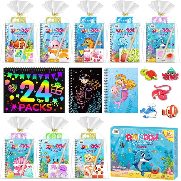 ZMLM 24 Pack Rainbow Art Scratch Notebooks for Kids Birthday Party Favors, Party Favors for Kids 4-8, Mess-Free & Easy Cleanup, Classroom Prizes Grades 13,Goodie Bags Stuffers Candy-Free Alternative