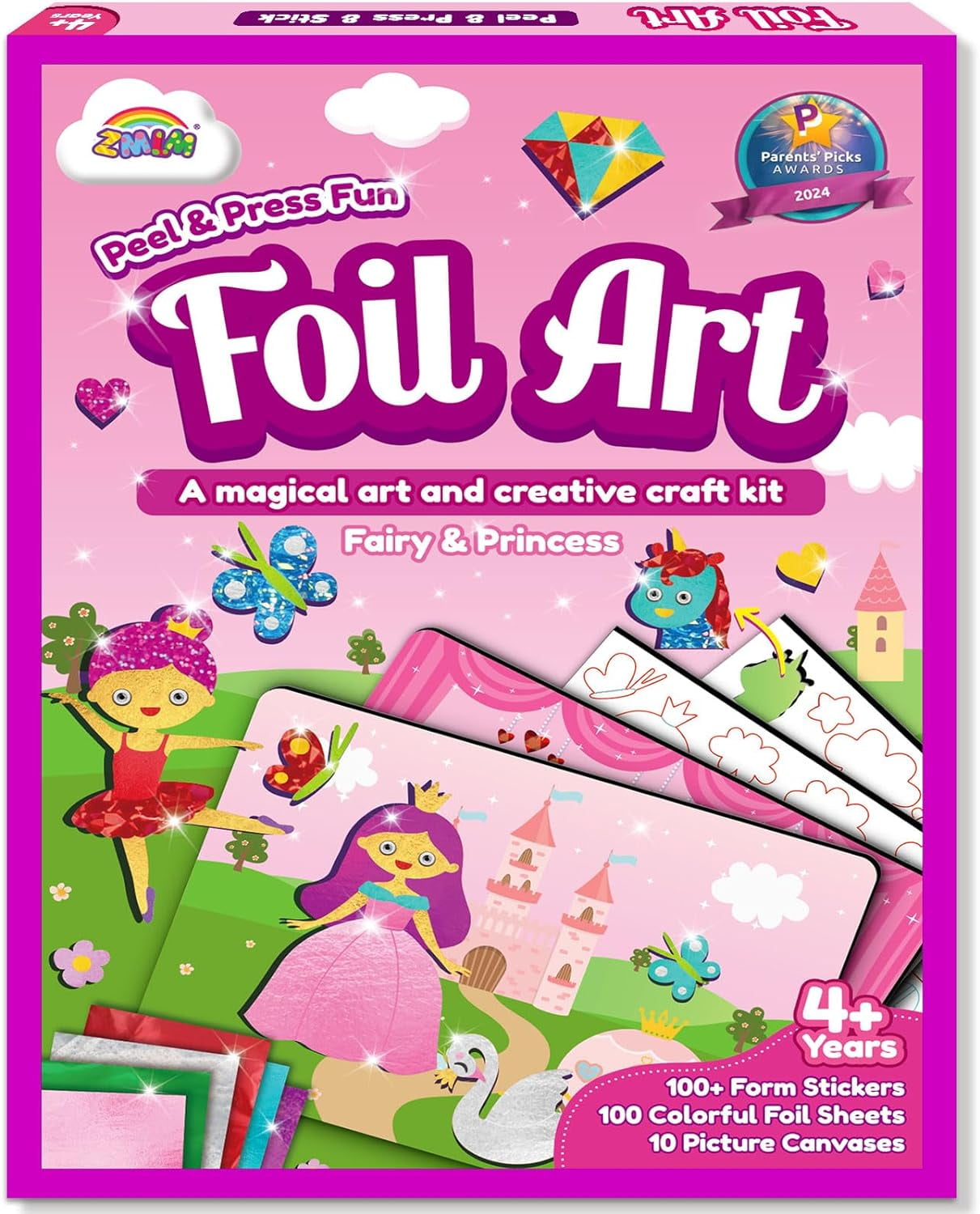Kit De Loisirs Créatifs Pour Enfants - Peinture à Feuille Métallisée (foil), 100 Motifs, Pour Filles Et Garçons à Partir De 4 Ans (Rose)
