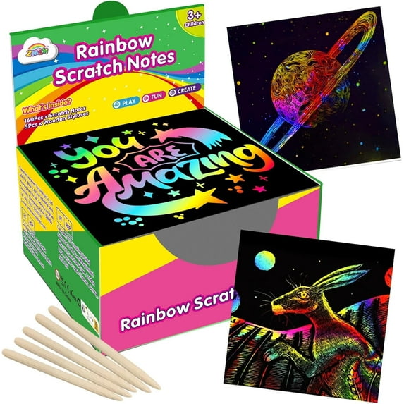 ZMLM Rainbow Scratch Paper Art Crafts Mini Notes Kids Gifts 4 5 6 7 8 9 10 Years Old Girls Boys Students Teens Classroom Prizes Supplies School Birthday Party Travel Toy