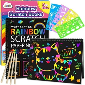 ZMLM Scratch Paper Art-Crafts Gift: 2 Pack Rainbow Notebooks Supplies Toys for 3 4 5 6 7 8 9 10 Years Old Girls and Boys Kids Valentines Day Gifts Birthday Party Games Easter Basket Stuffers (Pink)