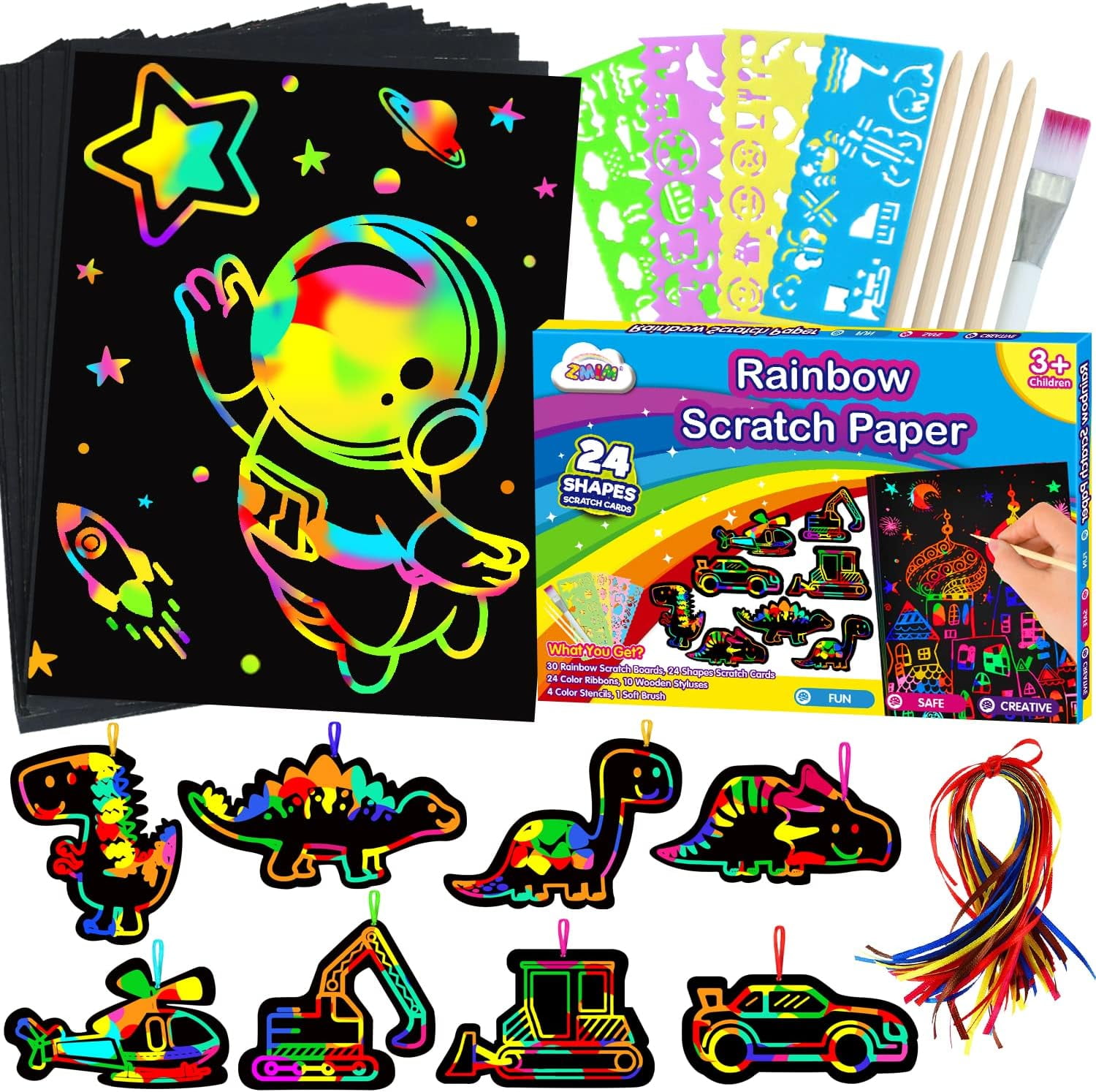 ZMLM 2Pack Rainbow Scratch Paper Notebook Magic Drawing Kit, Arts and Crafts for Kids Ages 6-8 ,8-12 Boys Girls Toys Gifts