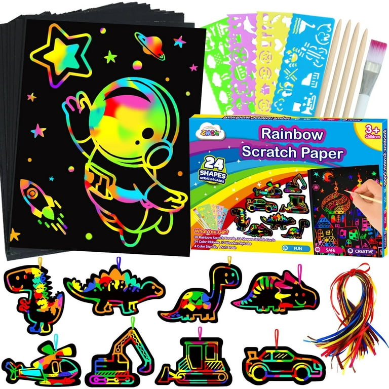 35pcs Children Scratch Rainbow Art Set, Amazing Scratch Art Paper Craft Kit  Supplies Toy With Black Scratch Note Cards For Boys And Girls Birthday  Party Gift