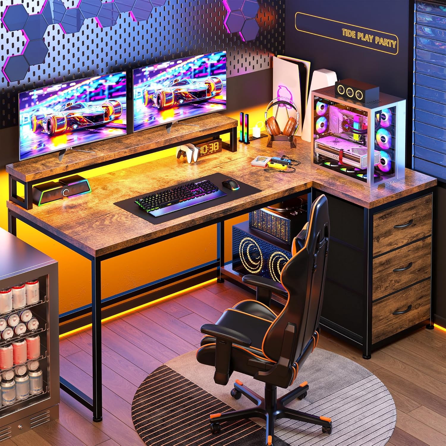 ZMMOO L Shaped Gaming Desk with LED Lights & Power Outlet, 48Inch ...