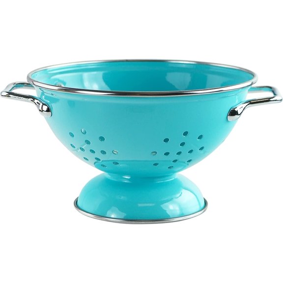 ZMSHOP 1 Quart Turquoise Enamel Colander - Powder Coated Steel Strainer with Chrome Handles for Kitchen, Berries & Fruit