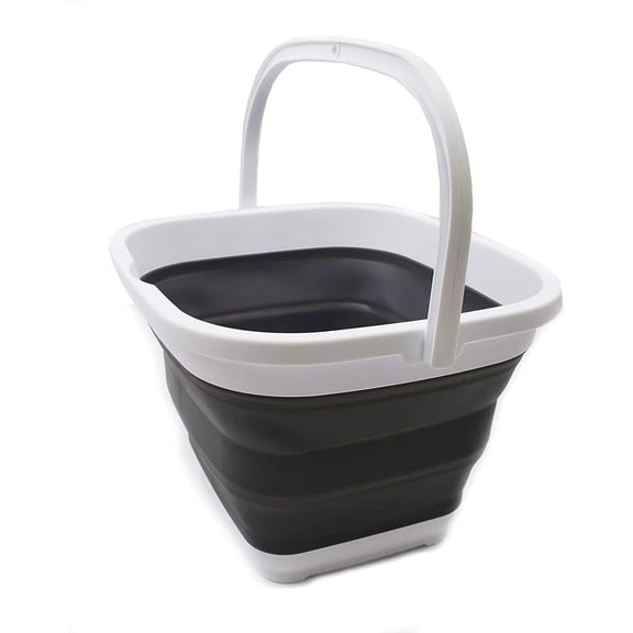 ZMSHOP 11L (2.9 Gal) Collapsible Rectangular Handy Bucket, White/Grey, 13.6"L x 12.7"W x 2.1"H