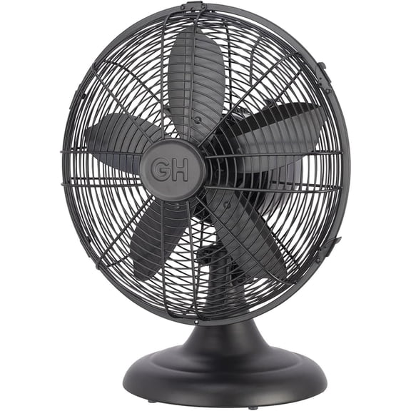 ZMSHOP 12" All-Metal Retro Desk Fan, 3-Speed, Wide Oscillation, Carrying Handle, Matte Black - Quiet Office Table Fan