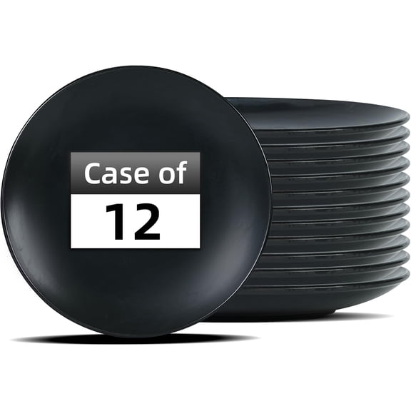 ZMSHOP 12-Pack 12.25" Matte Black Stoneware Coupe Dinner Plates - Commercial Grade, Microwave/Dishwasher Safe