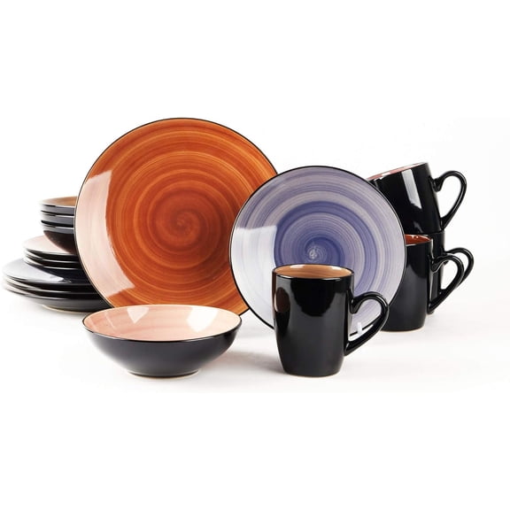 ZMSHOP 16-Piece Dinnerware Set - Serves 4, Artisan Speckled Stoneware Plates & Bowls, Microwave & Dishwasher Safe, Mix Cobalt, Mocha, Rose, Spice