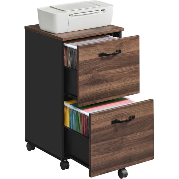 ZMSHOP 2-Drawer File Cabinet, Small Rolling Filing Cabinet for Home Office, Printer Stand, for A4, Letter-Size Documents, 15.7 x 16.5 x 27.6 Inches, Natural Walnut and Ink Black UOFC040K01