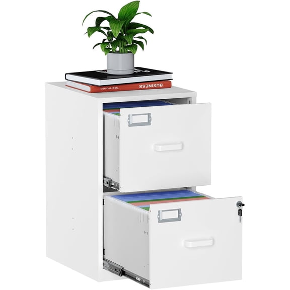 ZMSHOP 2 Drawer Filing Cabinet with Lock, Metal Vertical File Cabinets for Home Office, Lockable File Storage Cabinets Under Desk, Letter/A4 File Folders StorageWhite-Assembly Required