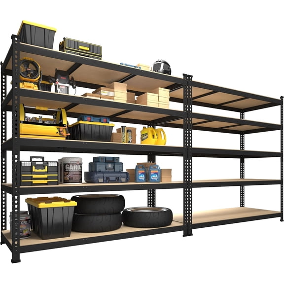 ZMSHOP 2-Pack 47"W x 18"D x 71"H 5-Tier Heavy Duty Garage Storage Shelves, Adjustable Metal Utility Rack for Warehouse, Pantry, Kitchen, Black