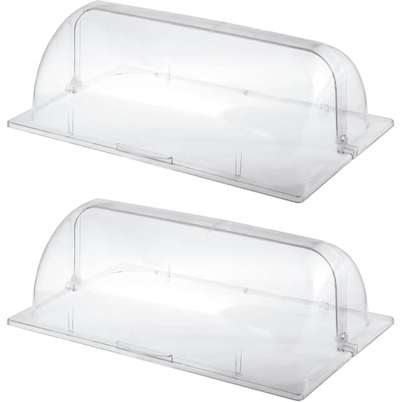 ZMSHOP 2 Packs Full Size Clear Chafing Dish Cover, Roll Top Bakery Pan Clear Plastic Food Display Lid for Cake Cupcake Exhibition (Rectangular)