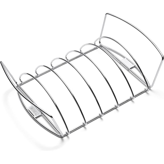 ZMSHOP 2-in-1 Rib & Roast Holder, Plated Steel Grilling Rack, Dishwasher-Safe, Fits Most Grills