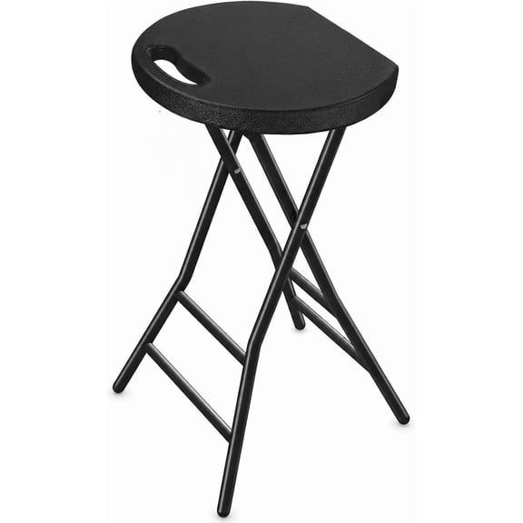ZMSHOP 24" Folding Bar Stool, 550lbs Capacity, Tall Portable Plastic Metal Foldable Stool for Adults, Safety Lock, Steel Frame, Black