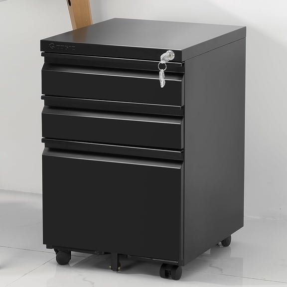 ZMSHOP 3-Drawer Mobile File Cabinet, Rolling Metal Filing Cabinet with Lock, Anti-Tilt, Under Desk Office Storage for Legal/Letter/A4 Files, Black
