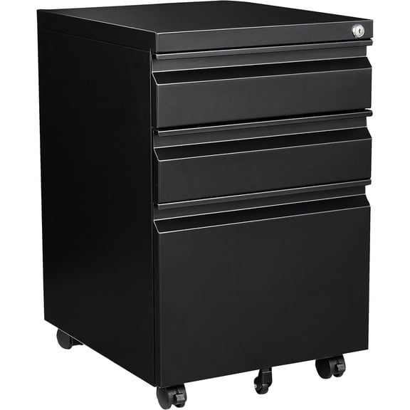 ZMSHOP 3 Drawer Mobile Metal File Cabinet, Black Lockable Rolling Filing Cabinet, Pre-Built Under Desk Office Storage for Letter/Legal/A4 Files