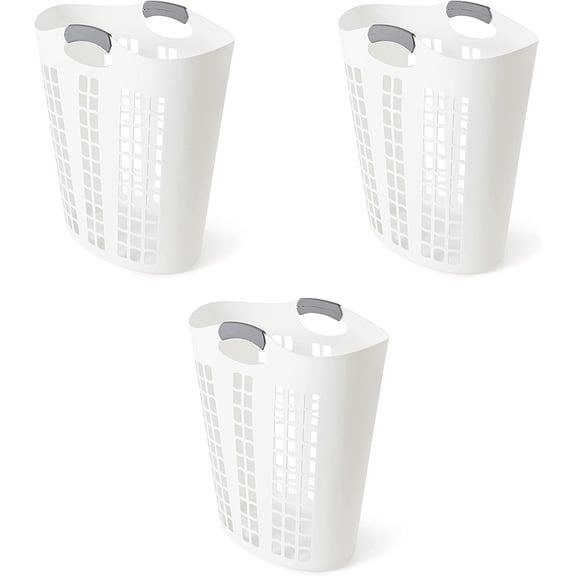 ZMSHOP 3-Pack 87.5L Large Flexible Laundry Hamper, Lightweight Plastic Ventilated Clothes Basket w/Handles, White Space Saving Design