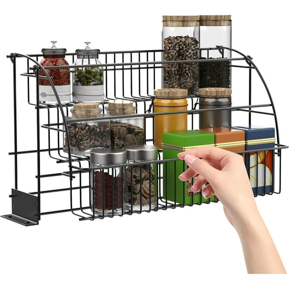 ZMSHOP 3 Tier Pull Down Spice Rack Metal Storage Shelf for Inside Cabinet Spice Display Step Retractable Storage Holder Kitchen Seasoning Shelf for 159.18.7inch Cabinets