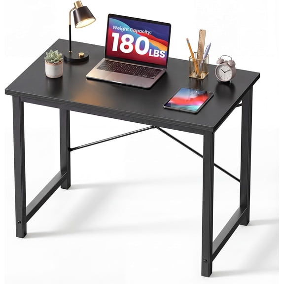 ZMSHOP 31.5 Small Computer Desk, Office Writing Desks Compact Study Table Student Bedroom Home Work PC Workstations with Metal Frame Wood Tabletop, Black