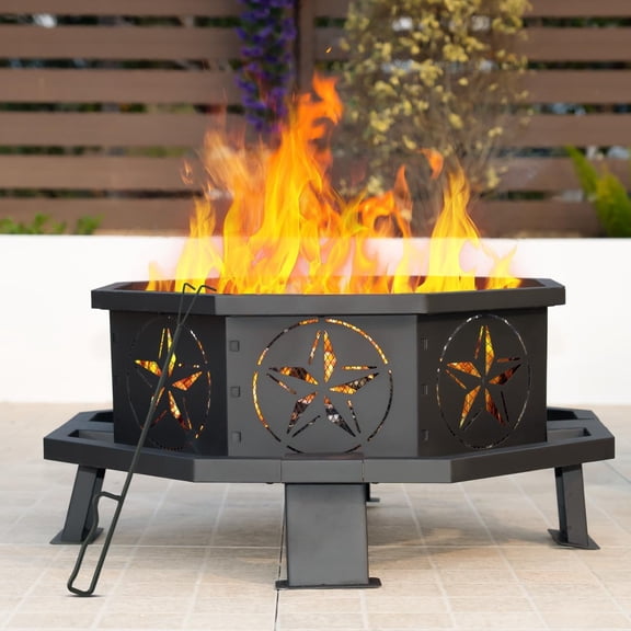 ZMSHOP 32 Inch Octagonal Outdoor Fire Pit,Wood Burning Fire Pit with Fire Poker,Firepits for Outside Bonfire,Camping,Backyard, Garden,Patio