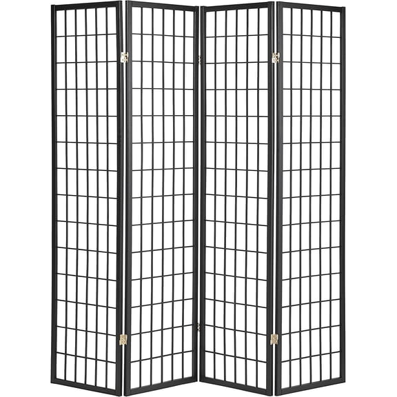 ZMSHOP 4-Panel Shoji Screen Room Divider, Black, 70" Tall, Wood Frame, Privacy