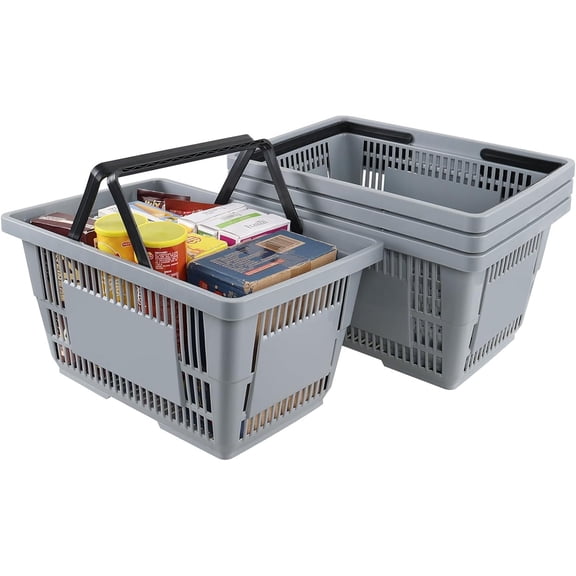 ZMSHOP 4 Pcs Plastic Rectangular Shopping Basket, 28L, Gray