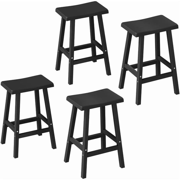 ZMSHOP 4 Set 24" HDPE Bar Stools Set Outdoor, Durable Resin Bar Chairs with Footrest, Weatherproof & Ergonomic Barstools for Patio, Deck & Poolside, Black