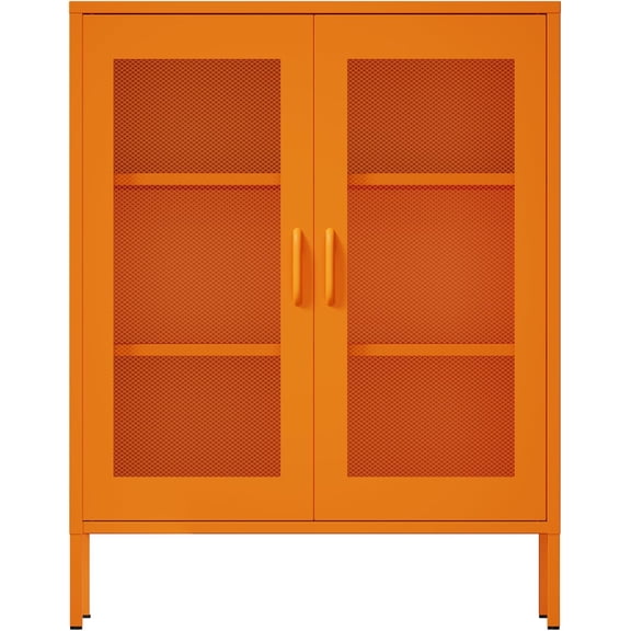 ZMSHOP 40"H Orange Metal Storage Cabinet w/ Mesh Doors, Steel Display Locker, Adjustable Shelves for Home Office, Garage