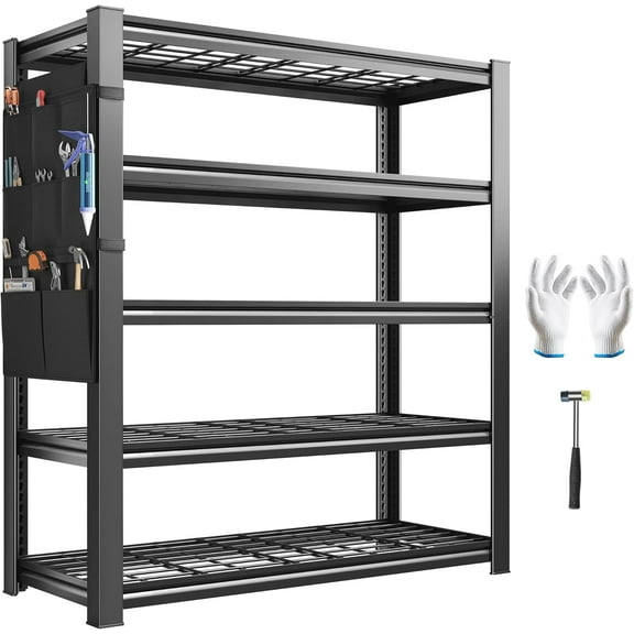 ZMSHOP 5-Tier Storage Shelves,Heavy Duty Garage Shelving Load 2500LBS,Metal Shelving Units with Tool Storage Bag, Adjustable Wire Shelving Industrial for Basement,38.2" W x66 H x16 D,Black
