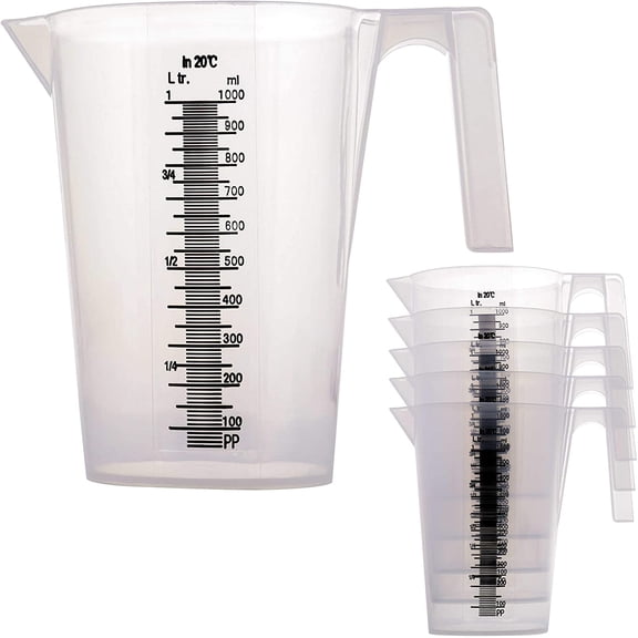 ZMSHOP 6-Pack 1 Liter (1000ml) Graduated Measuring & Mixing Pitchers - Over 1 Quart (32oz) Capacity for Paint, Resin, Epoxy, Kitchen Baking