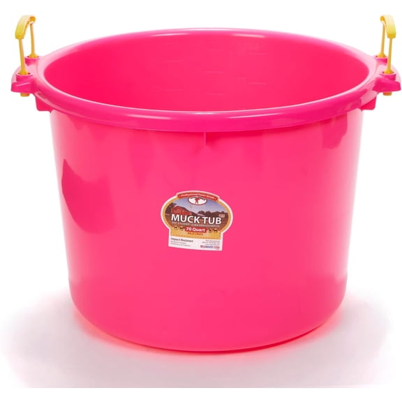 ZMSHOP 70 Quart Hot Pink Muck Tub - Durable Plastic Utility Bucket with Heavy-Duty Handles for Feed, Storage & Waste
