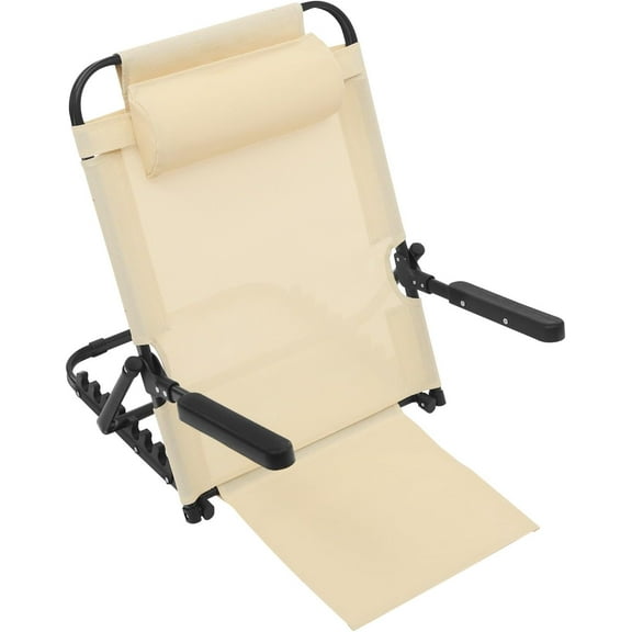 ZMSHOP Adjustable Lifting Bed Backrest Support 220Lbs Large Folding Bed Rest Sitting up with Pillow and Armrest Change Angle Multifunction Portable Chair for Beach, Patient, Elderly (Khaki)
