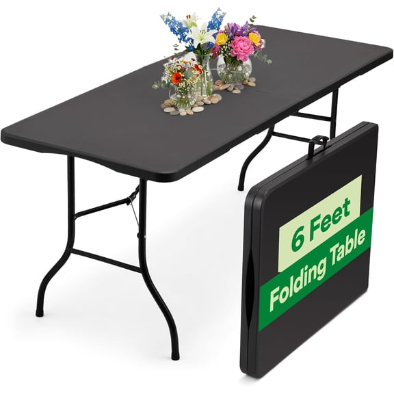ZMSHOP Black 6ft Folding Table with Handle | Heavy-Duty Foldable Table | Portable Table for Indoor & Outdoor Use | Perfect for Events, Camping, Parties, Dining & More