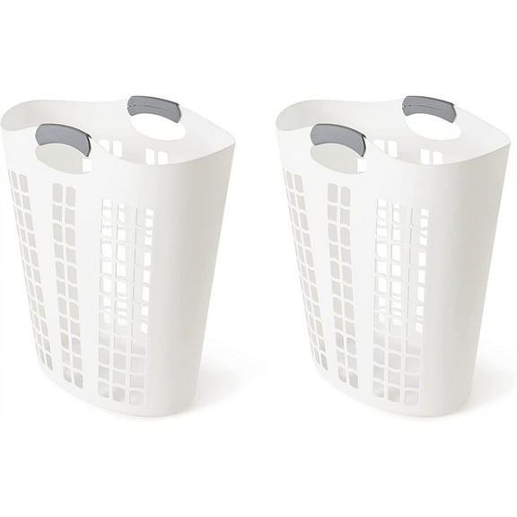 ZMSHOP Easy Carry Flex Hamper, Large 87.5 Liter Lightweight Plastic Ventilated Laundry Basket Clothes Bin with Handles, White (2 Pack)