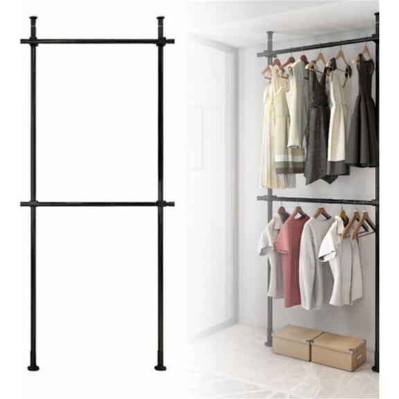ZMSHOP Floor to Ceiling Clothes Rack 2 Tier Telescopic Clothes Rack Heavy Duty Steel Garment Rack, 43120in Height & 2743in Width Adjustable Industrial Pipe Clothing Closet System
