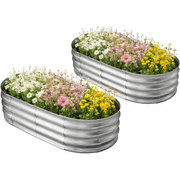 ZMSHOP Galvanized Raised Garden Bed for Outdoor: 4x2x1ft Durable Metal Vegetable Plant Container Kit - Oval Planter Box for Gardening Flower Trough 2 Pack