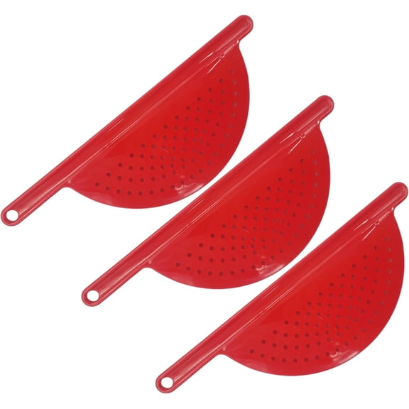 ZMSHOP Handheld Pot Strainer 3-Pack, Red Plastic Noodle & Pasta Drainer with Handle, Fits 9" Pots, Dishwasher Safe