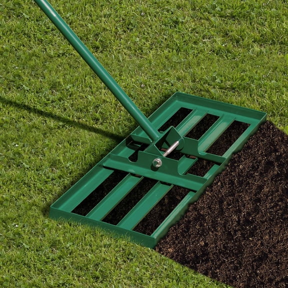 ZMSHOP Lawn Leveling Rake, Heavy Duty Leveler Tool with 180 Rotatable Head & 67 Long Handle, Garden Rake for Yard Garden Golf Course, Soil Sand, Dirt Surfaces (Green, 30 x 10)