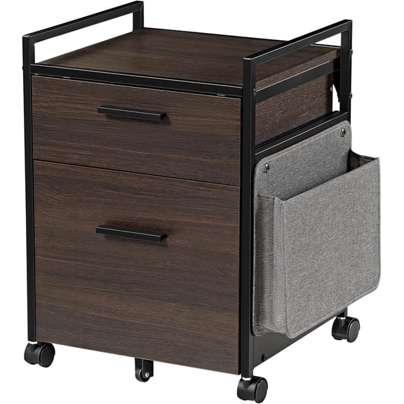 ZMSHOP Mobile File Cabinet, 2-Drawer Wood Rolling Storage with Printer Stand, Under Desk Organizer for Home Office, Black