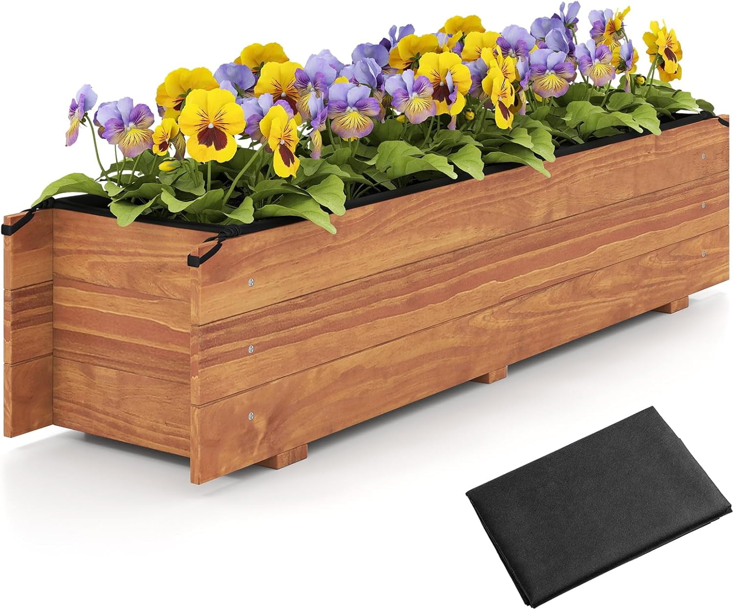 ZMSHOP Raised Garden Bed, 44" x 11" x 10" Wood Rectangle Planter Box with Drainage Holes, Water-Resistant Paint, Decorative Window Box, Outdoor Garden Bed for Fruit Vegetable Flower Herb, Orange