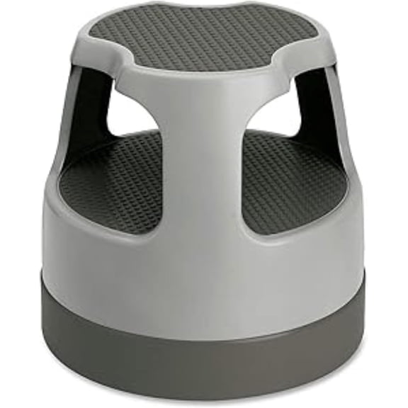 ZMSHOP Scooter Stool, Round, 2-Step, 15", Step and Lock Wheels, 300 lb Capacity, Gray