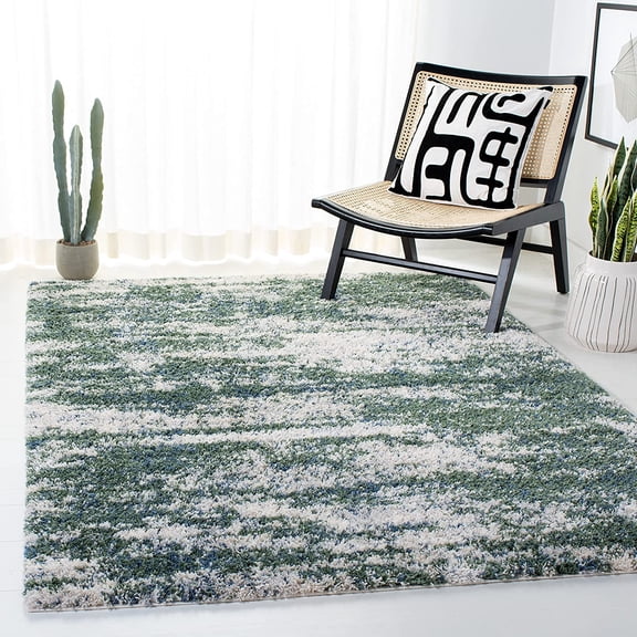 ZMSHOP Shag Area Rug 5'3"x7'6" - Green/Beige, Non-Shedding, Easy Clean, Living Room/Bedroom, BER219Y