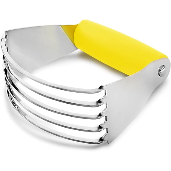 ZMSHOP Stainless Steel Dough Blender - Heavy Duty Pastry Cutter with 5 Blades, Butter Cutter for Baking, Biscuits & Pastries (Yellow)