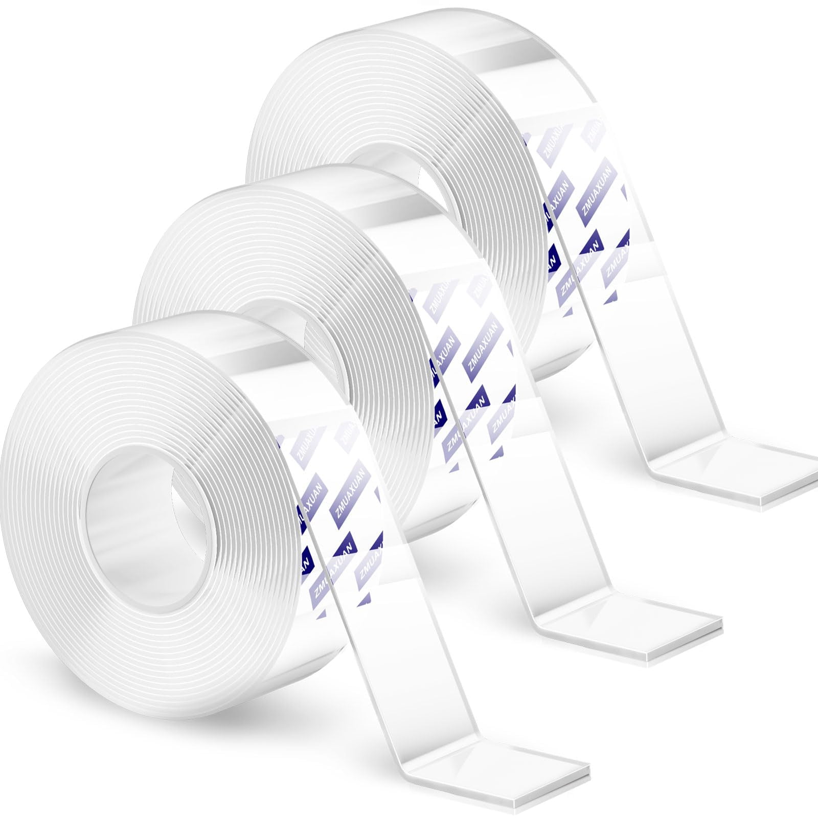 ZMUAXUAN Clear Double Sided Adhesive Mounting Tape Heavy Duty Removable,Strong Picture Hanging Strips Wall Hangers,Sticky Tack Gel Putty Glue for Poster,Photo,Mirror,Carpet(9.85 Ft-3 Pack)