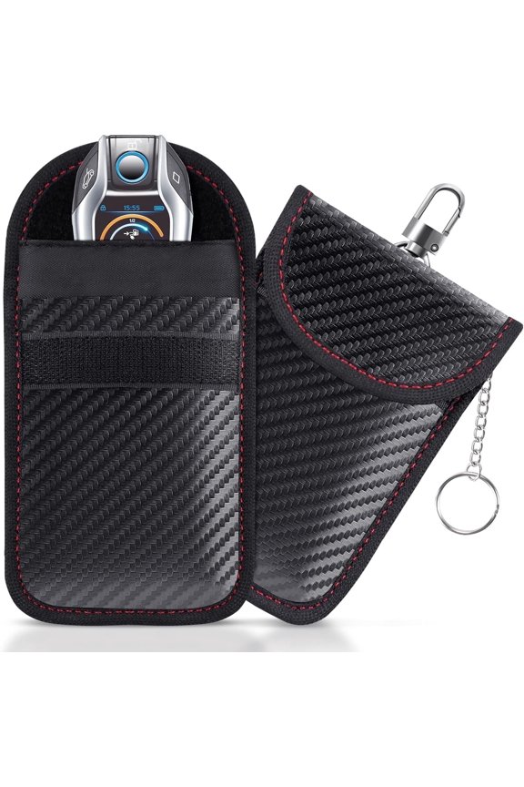 Faraday Pouch for Car Keys, Car RFID Signal Blocking Holder, Key Fob Protector, Double-Layers of Shielding Carbon Fiber Material Anti-Theft Faraday Pouch(2 Pack)