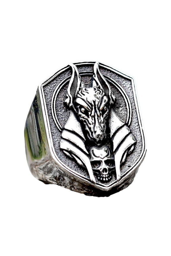 Anubis Engraved Skull Ring | Unique Gothic Stainless Steel Jewelry (9)