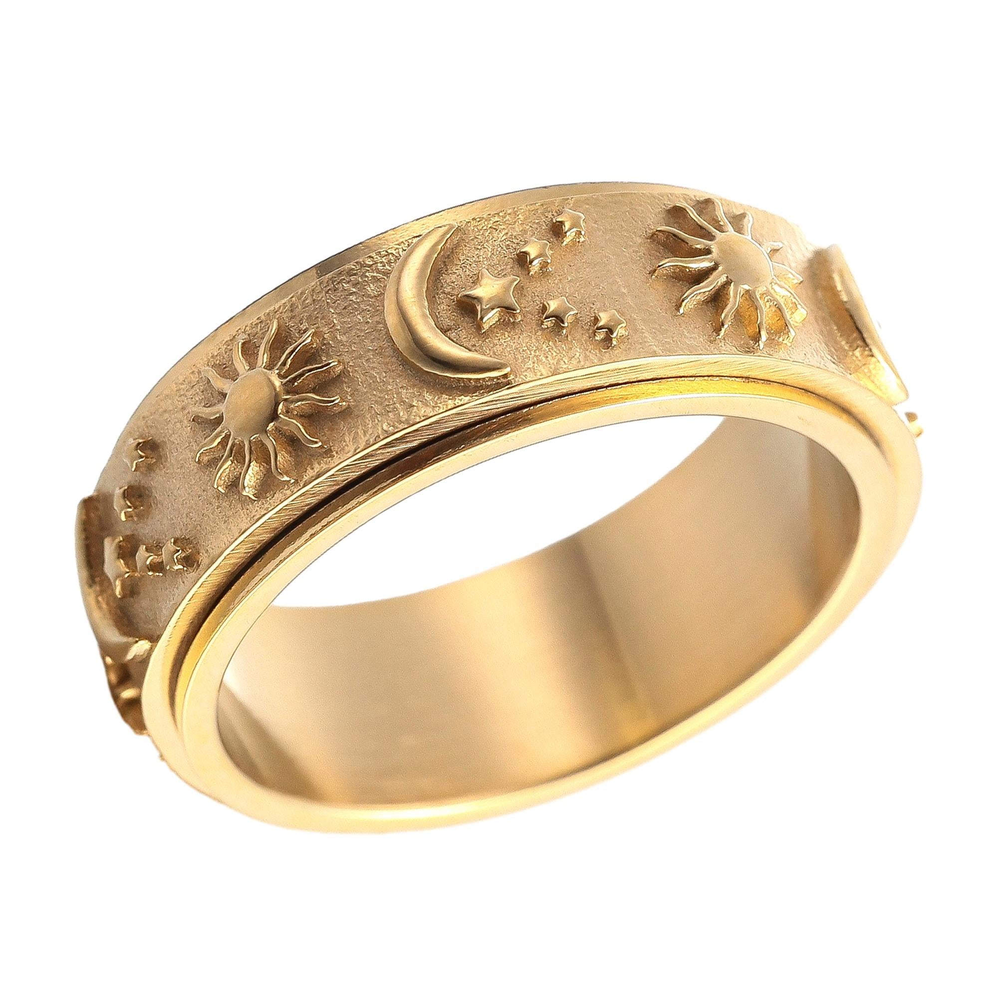 ZMY Home Band Ring - Rotatable Gold Moon Star Sun Design Stainless