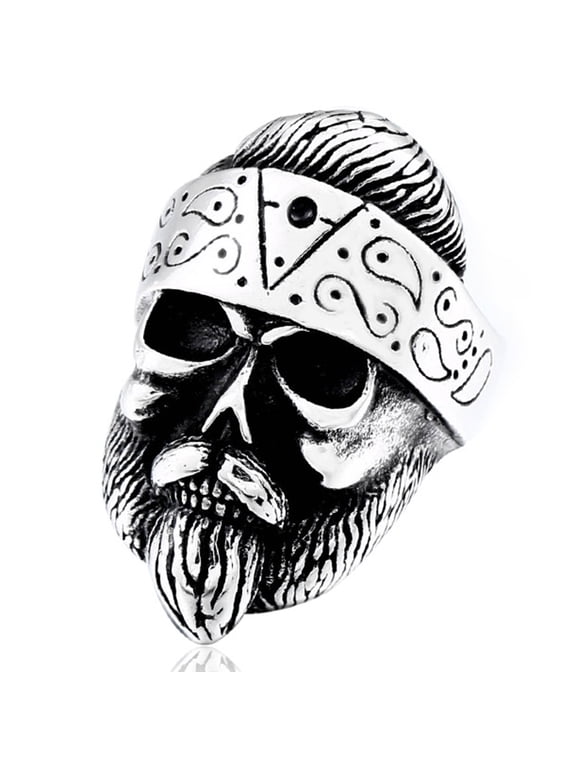 Beard Skull Ring Stainless Steel Handmade Band Jewelry Cool Punk Rock Biker Ring (7)