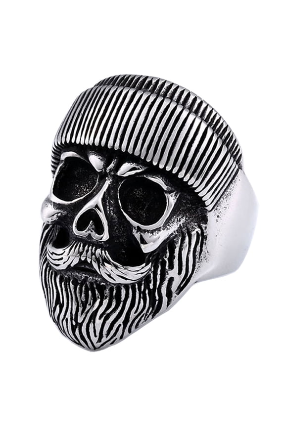 Biker Ring Stainless Steel Handmade Jewelry Cool Punk Rock Beard Skull Head Ring (8)