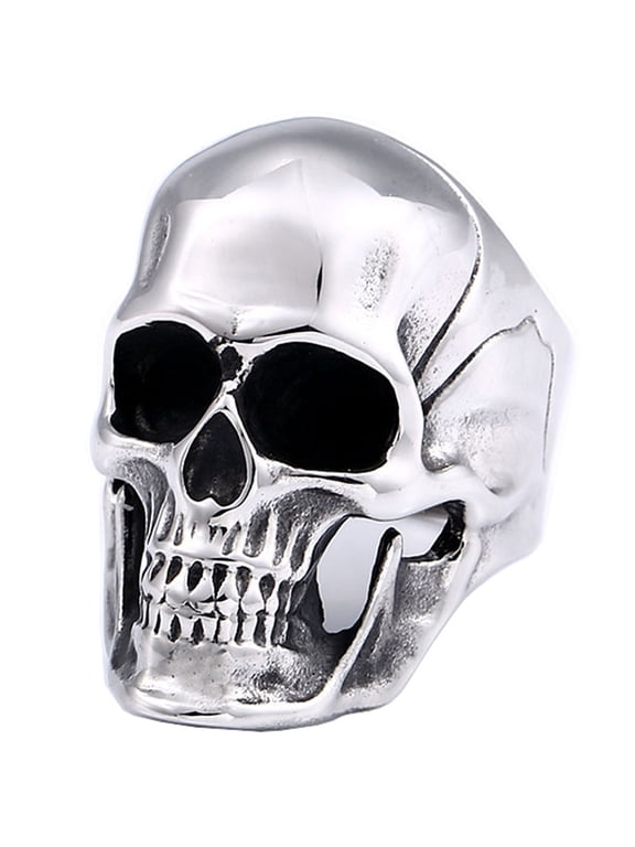 Biker Ring Stainless Steel Handmade Jewelry Cool Punk Rock Head of Skull Band Ring (10)